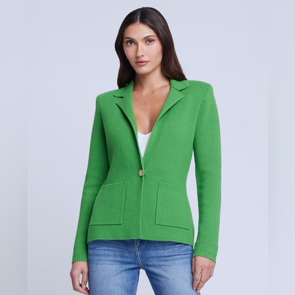 L’Agence Lacey Knit Blazer Bright Green Size Large Sweater Knit Jacket - Picture 1 of 11